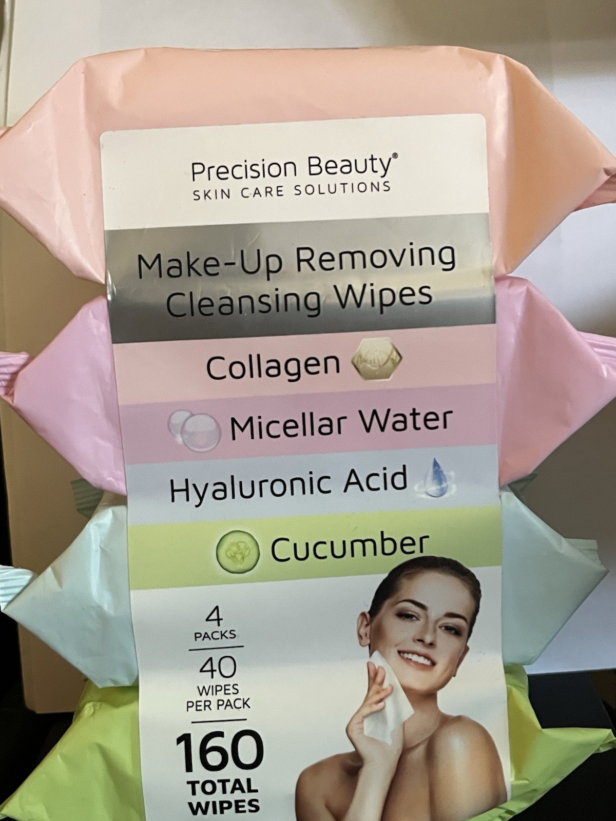 Precision Beauty Makeup Removing Wipes Micellar Water Collagen HA Cucumber 160