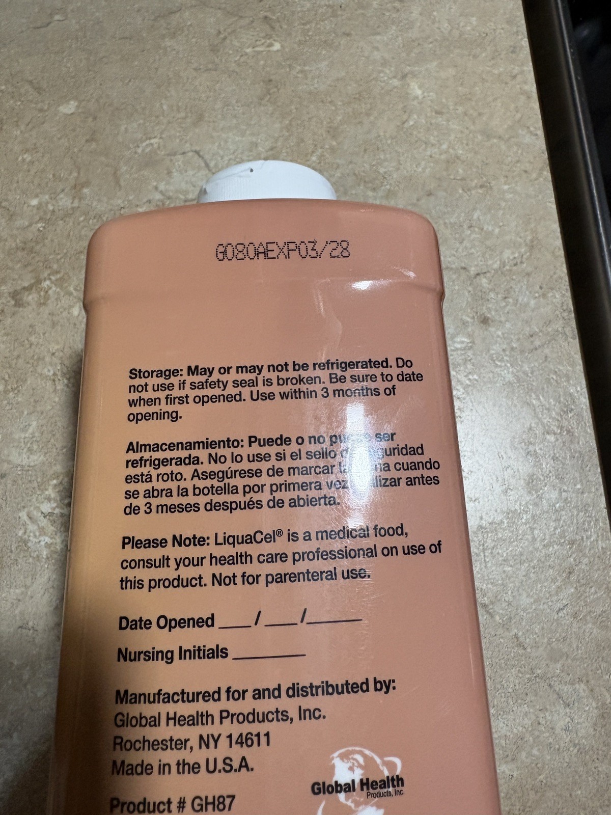 LiquaCel Protein Supplement, Peach Mango 32 oz. Bottle Ready to Use, Exp 4/28