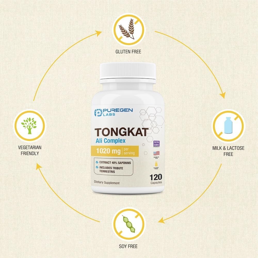 Puregen Labs TONG-KAT Ali Complex 1020mg, 120 Capsules 200:1 Extract