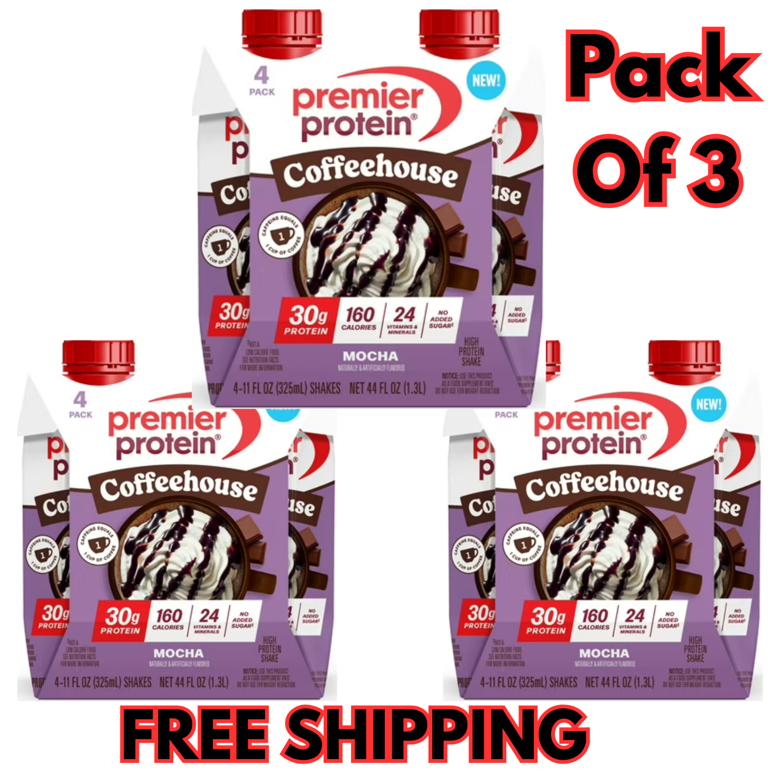 3 Packs – Premier Protein Shake, Coffeehouse Mocha, 30g Protein, 11 Fl Oz, 4 Ct