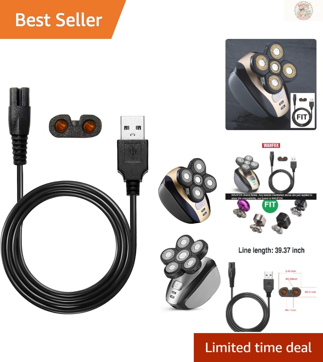Durable Head Shaver Replacement Charger Cord – USB, Fast Charging Black Cable