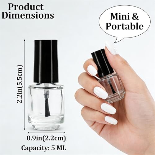 50 Pack 5 ml Empty Nail Polish Bottles with Brush Cap, Clear Nail Polish