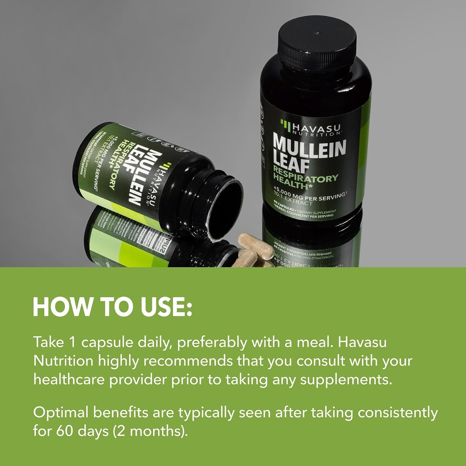 Mullein Leaf Capsules for Respiratory Health 5000mg Extract 10:1 Lung Supp, 30ct