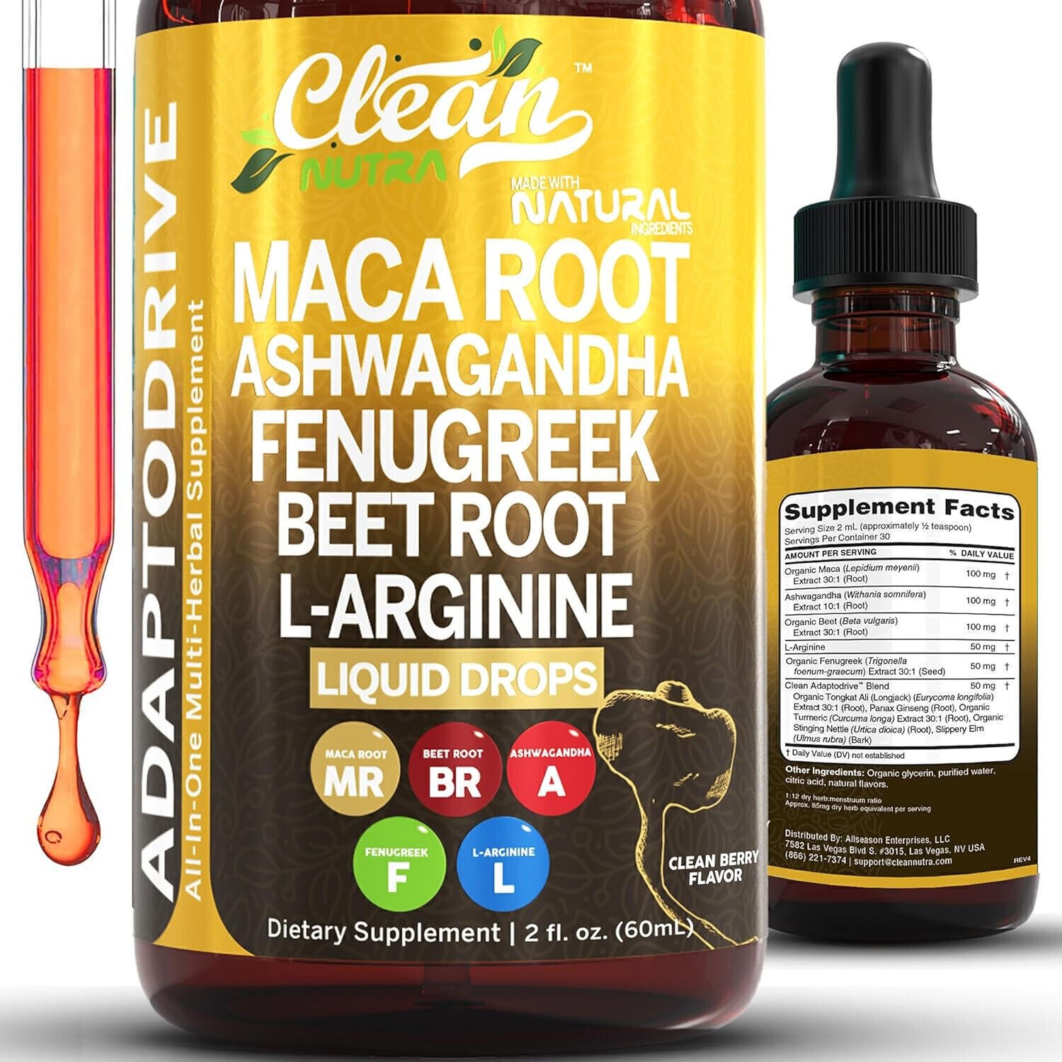 L-Argi Organic Maca Root Liquid Drops Fenugreek- Beet Root、 with Ashwagandha,
