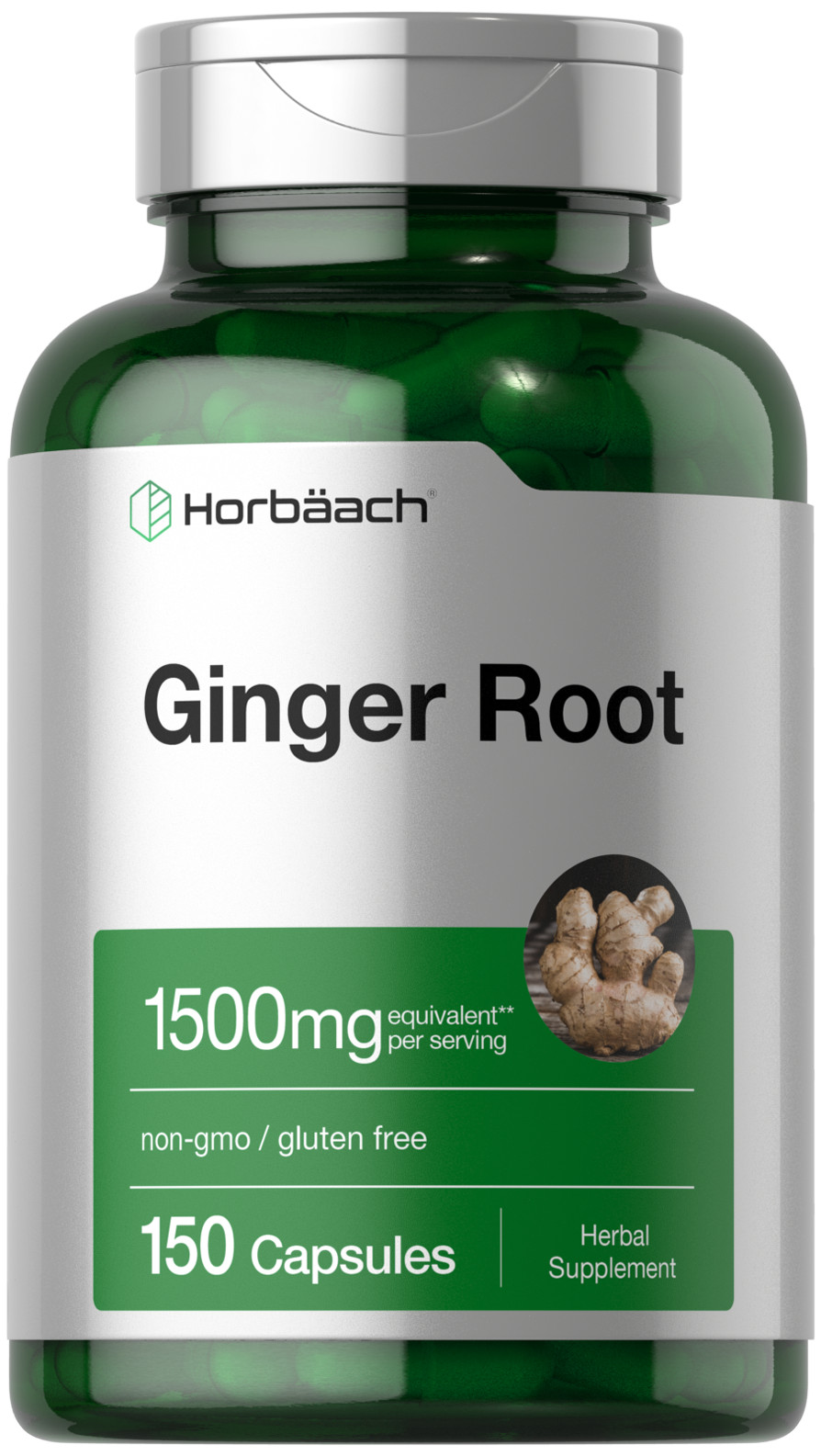 Ginger Root Capsules 1500 mg | 150 Pills | Non-GMO, Gluten Free | by Horbaach