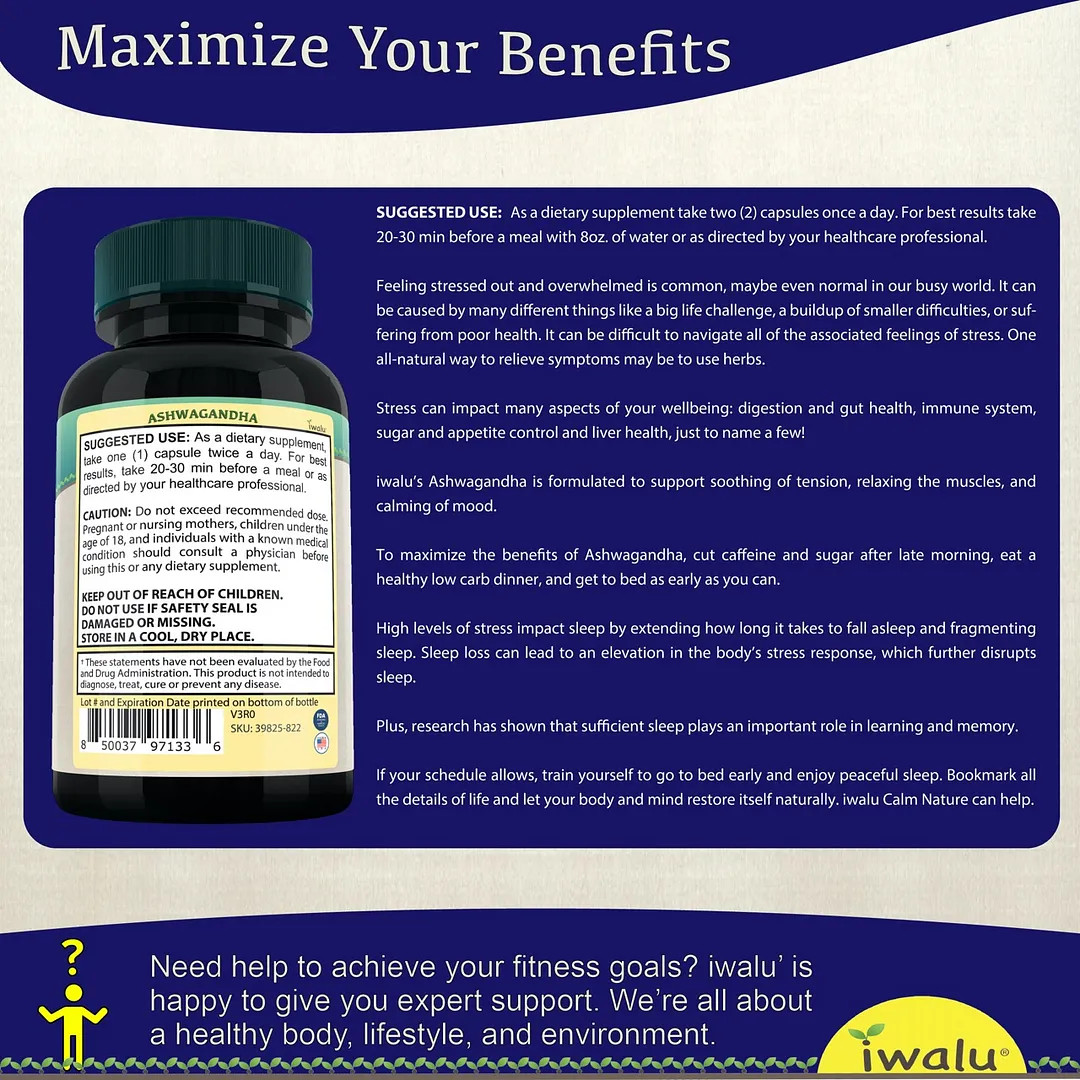 Ashwagandha Tablets | Best Supplement Capsule Pill Men Women FREE SHIP