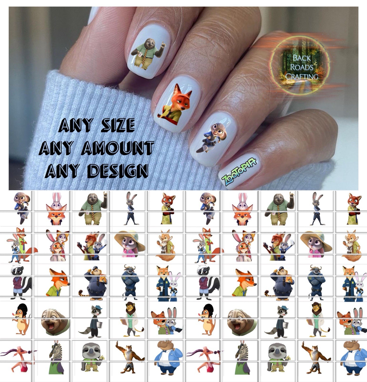 Zootopia Cartoon Waterslide Finger Nail Decals Instructions set of 50 Bonus JS