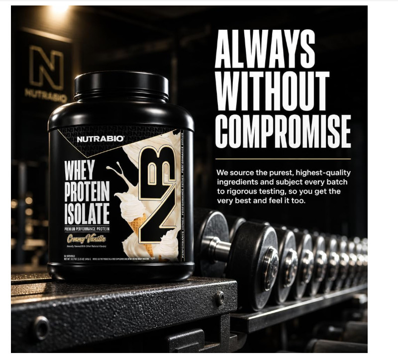 NutraBio Whey Isolate Creamy Vanilla 50 Servings 25g Protein Non GMO Low Carb
