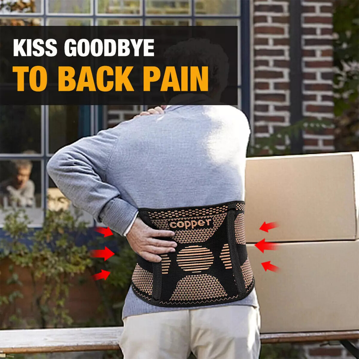 Lower Back Brace Copper Lumbar Support Waist Belt For Men Women Pain Relief
