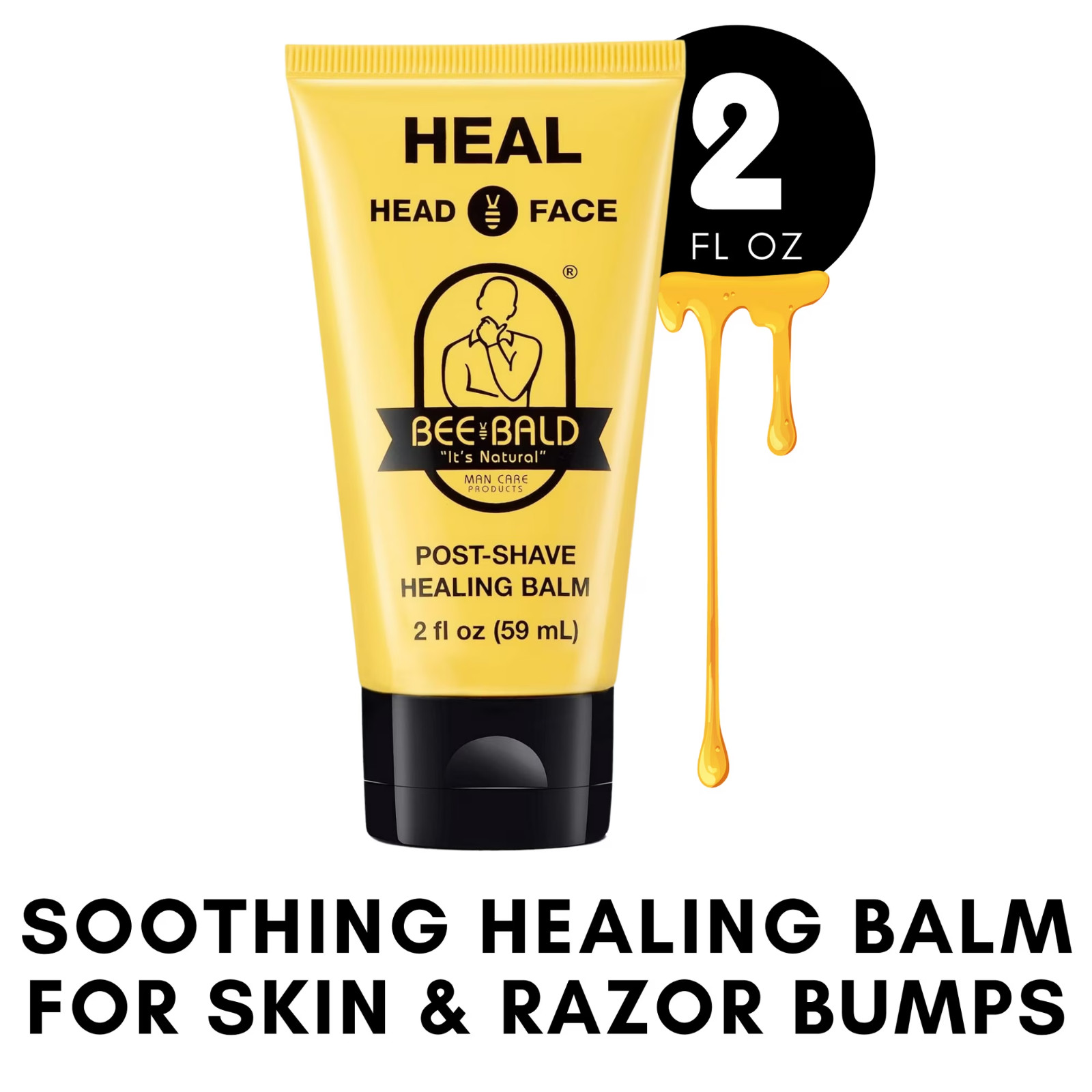 Bee Bald HEAL Post-Shave Healing Balm Calms & Soothes Damaged Skin, 2 Fl Oz