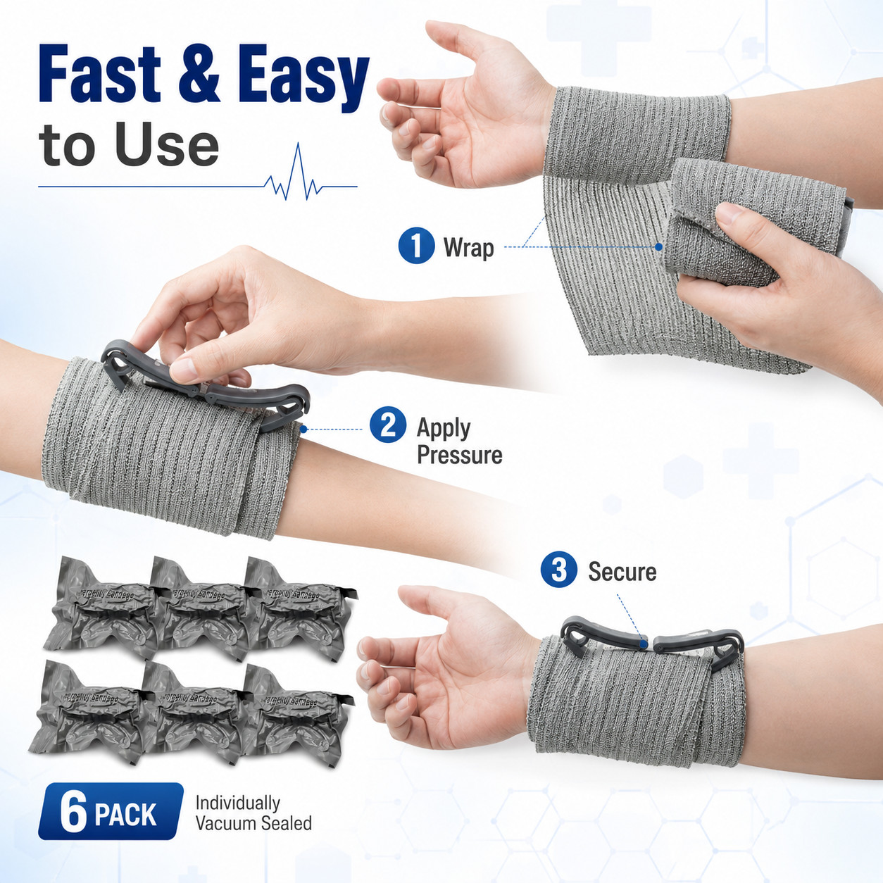 6 PACK 4″ Trauma Bandage Emergency Israeli Style Battle Wound Dressing First Aid