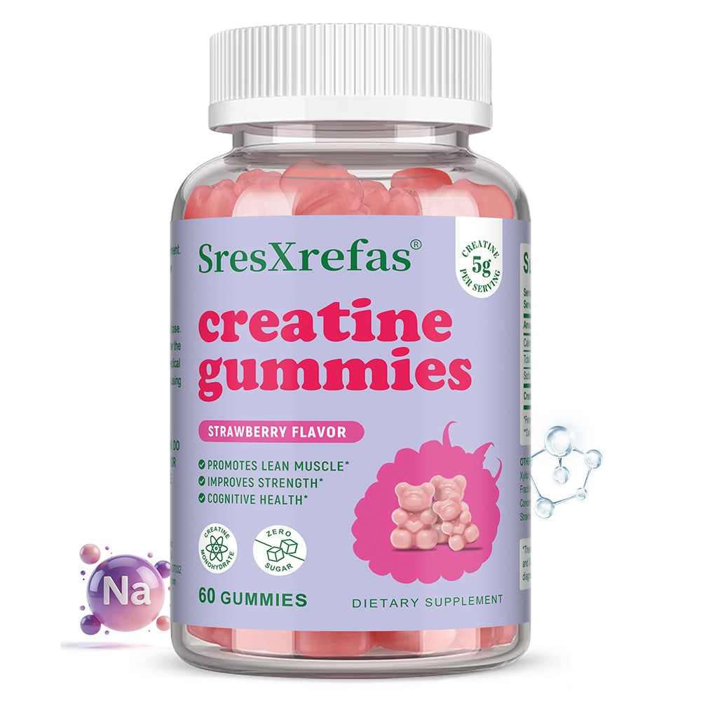 Sresxrefas Creatine 60 Gummies Improves Strength Strawberry Flavor Sugar Free
