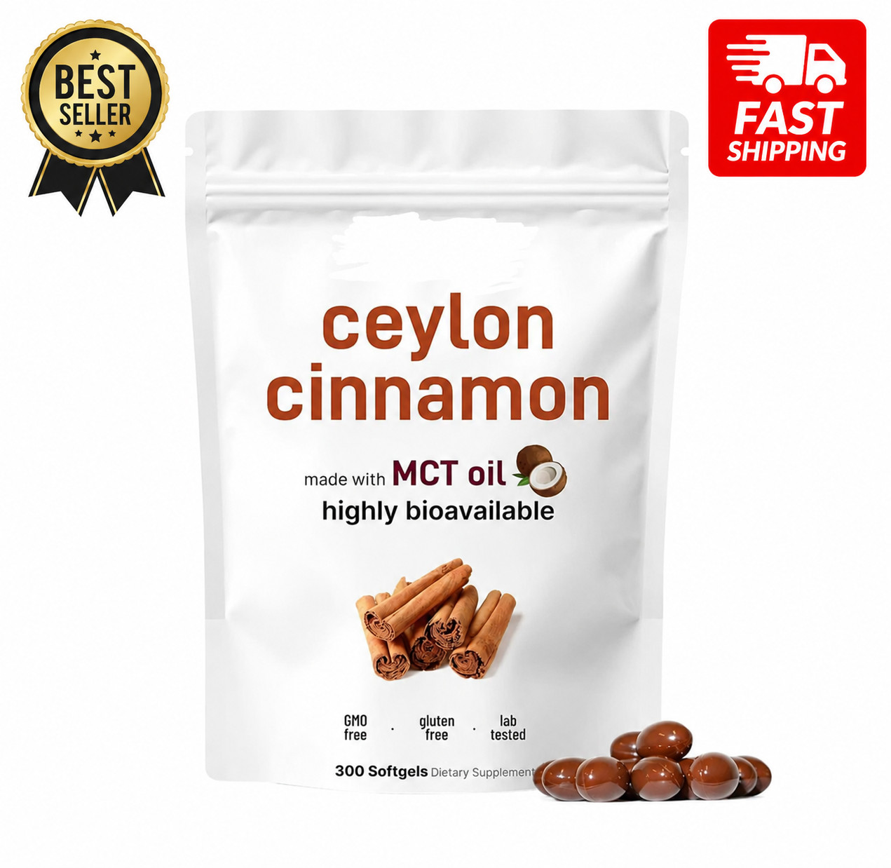 Ceylon Cinnamon 7,200Mg Equivalent 300 Softgels with MCT Oil Highly Bioavail