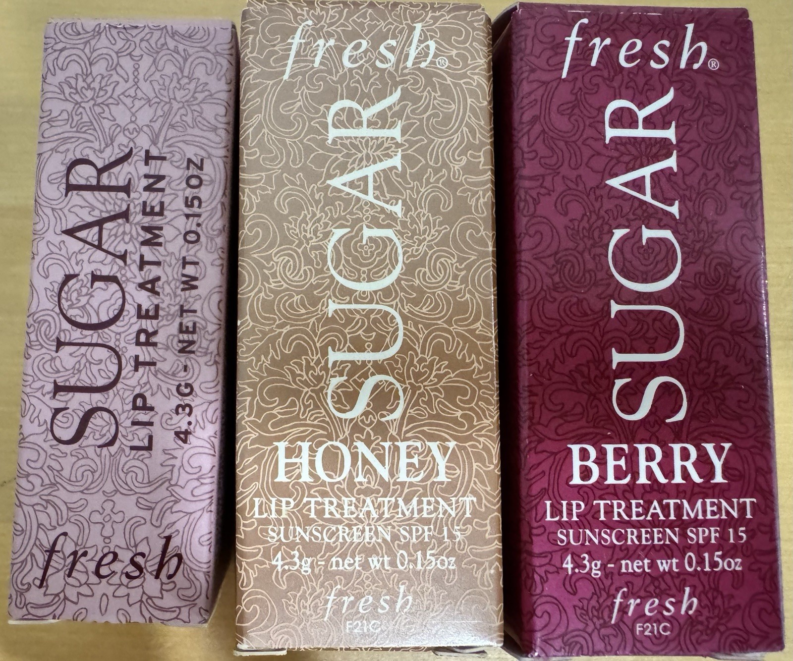 fresh Sugar Lip Treatment Balm SPF 15 Sunscreen Rose Honey Berry 0.15 oz each
