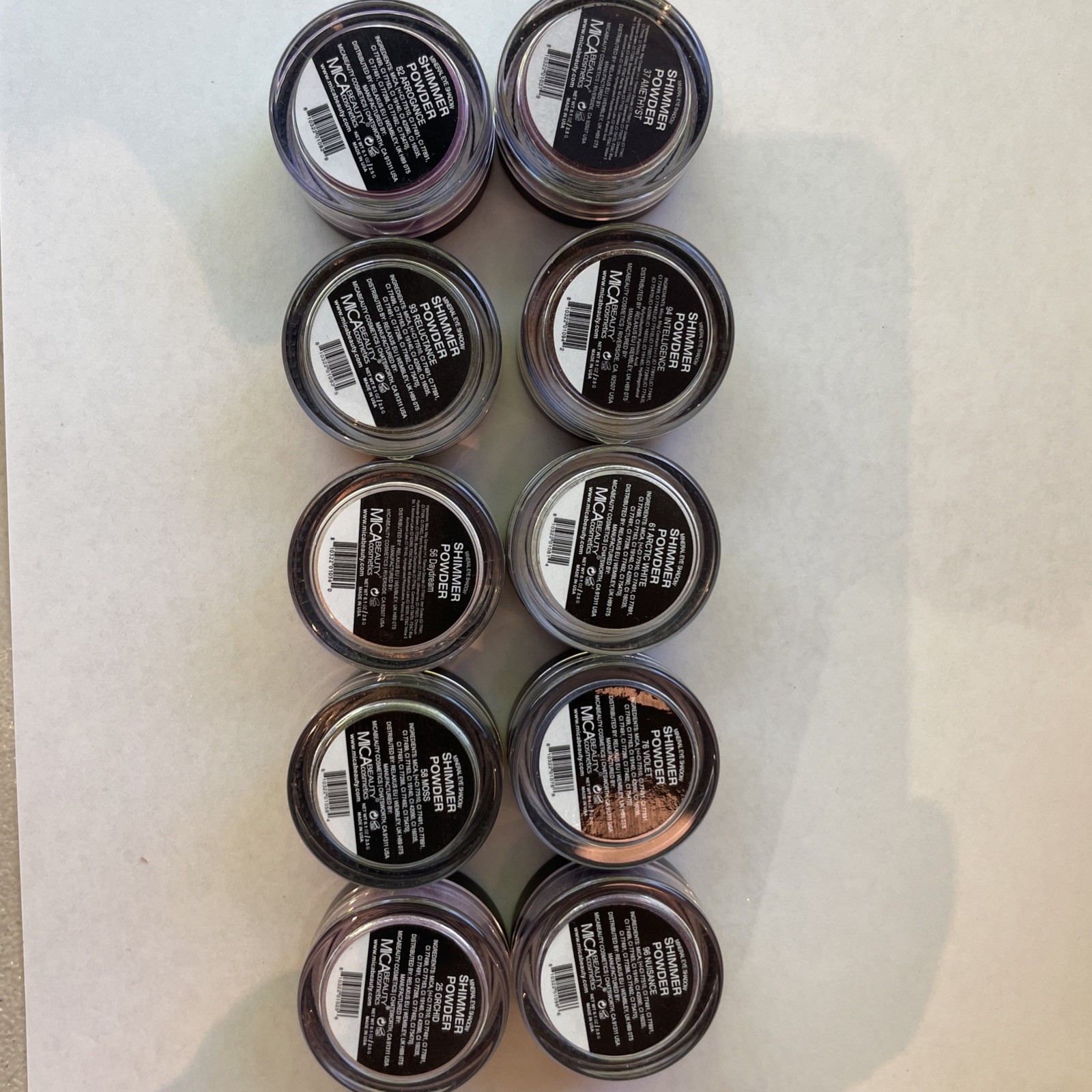 MICA Beauty Cosmetics Eye Shadow Shimmer Powder 2.5 gm Each, Lot Of 10 combo B