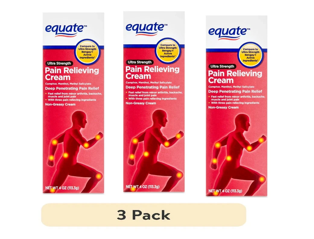 Equate Ultra Strength Pain Relieving Cream 4 oz Muscle Joint Arthritis (3 Pack)