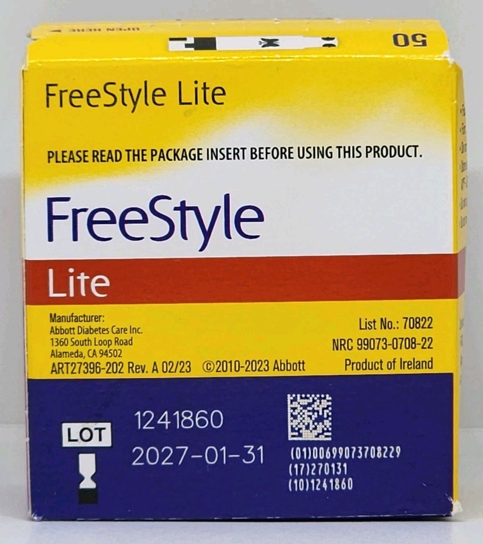 Abbott Freestyle Lite Diabetic Blood Glucose Test Strips 50 Count New 01/31/2027