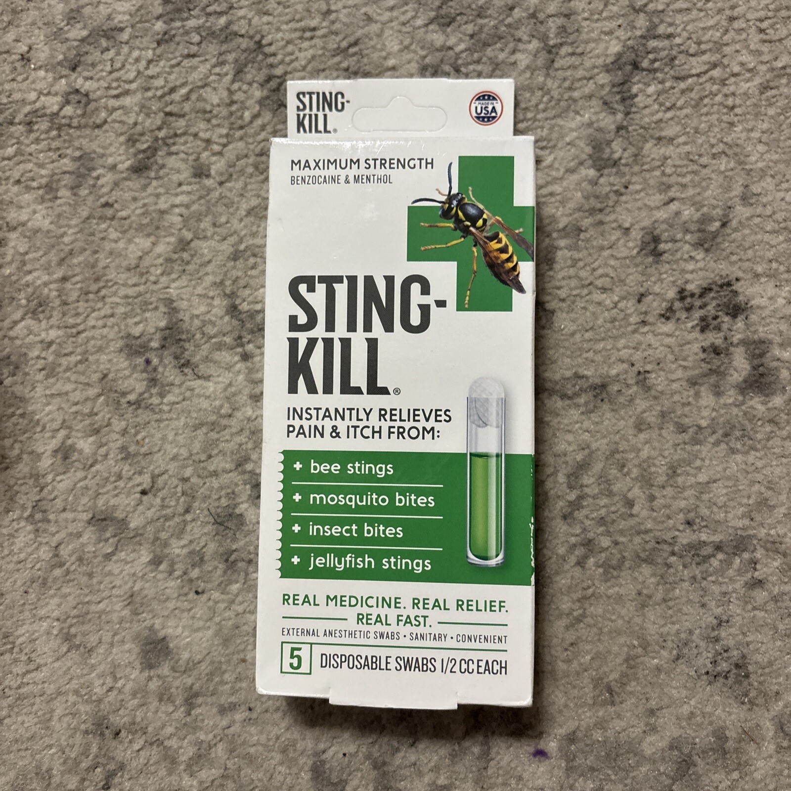 Sting Kill Disposable Swabs External Anesthetic Itch & Pain Relief 5ct 3/31/28