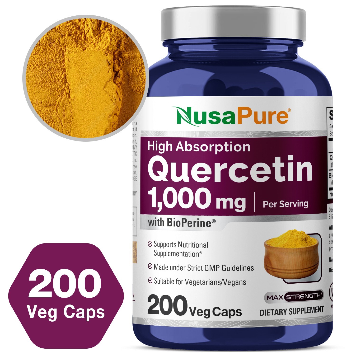 NusaPure Quercetin 1000mg – 200 Veggie Caps (Non-GMO, Vegetarian)