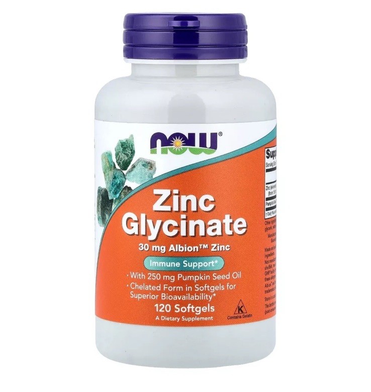 NOW Foods Zinc Glycinate, Immune Support 120 Softgels ~ Exp 04/2030