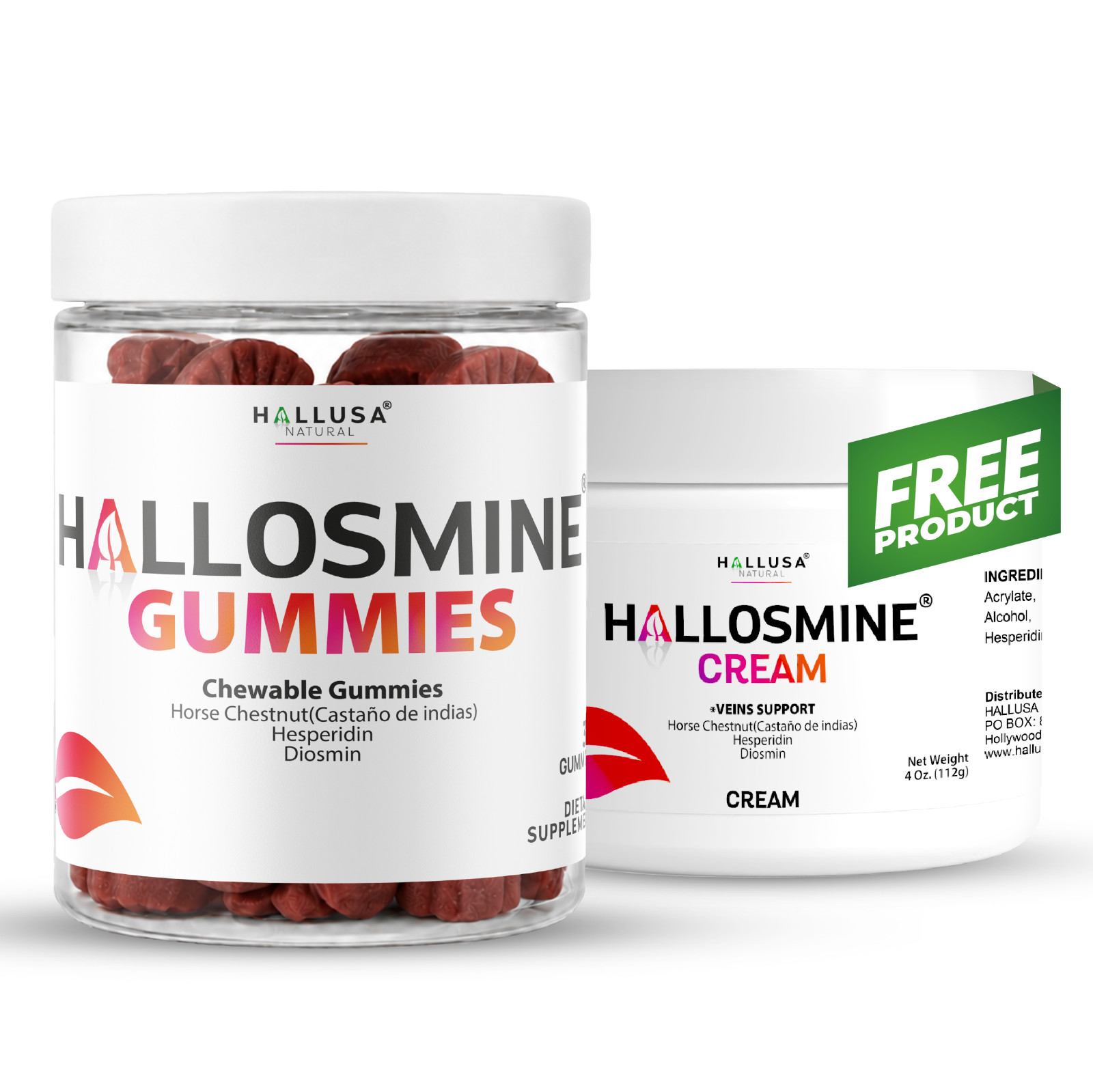 Hallosmine Gummies Circulation & Vein Support 30 Gummys + FREE Leg Cream 4oz