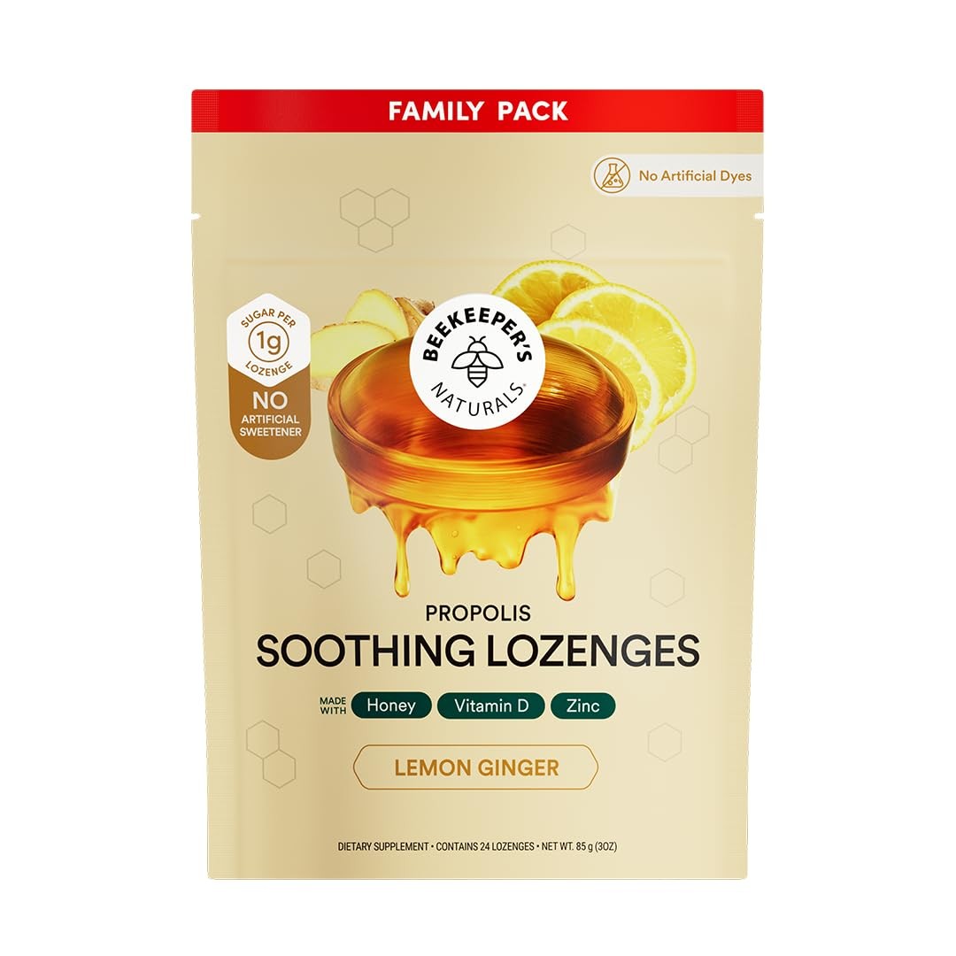 Beekeeper’s Naturals Throat Soothing Honey Cough Drops, Lemon Ginger 24 Ct | Imm