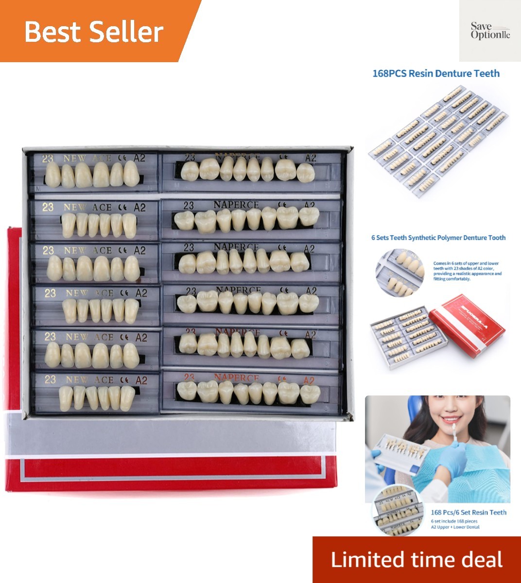 168 Pieces False Teeth Dental Complete Acrylic Resin Denture Teeth, 6 Sets Wh…