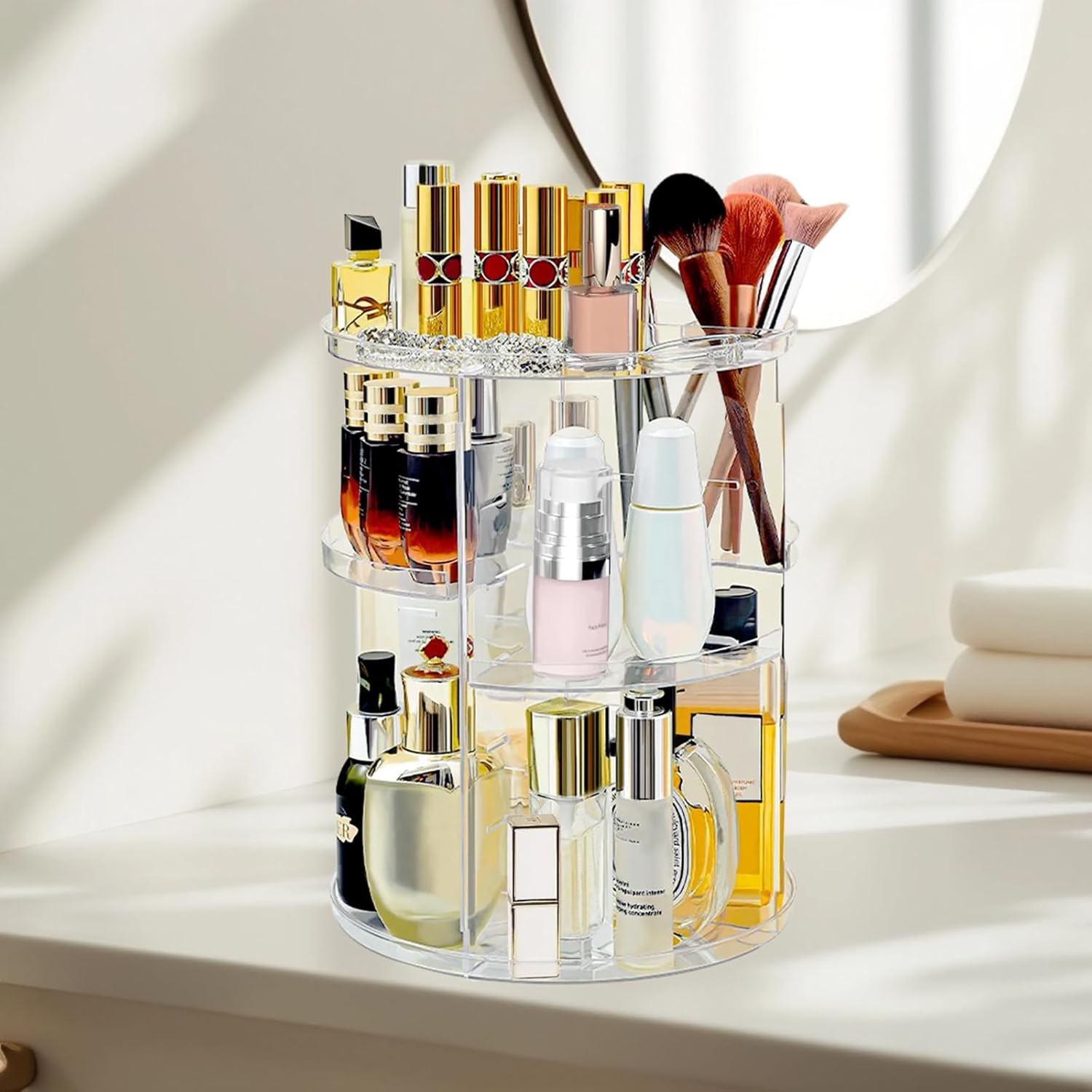 360 Rotating Makeup Organizer for Vanity Adjustable Cosmetic Display Case Large