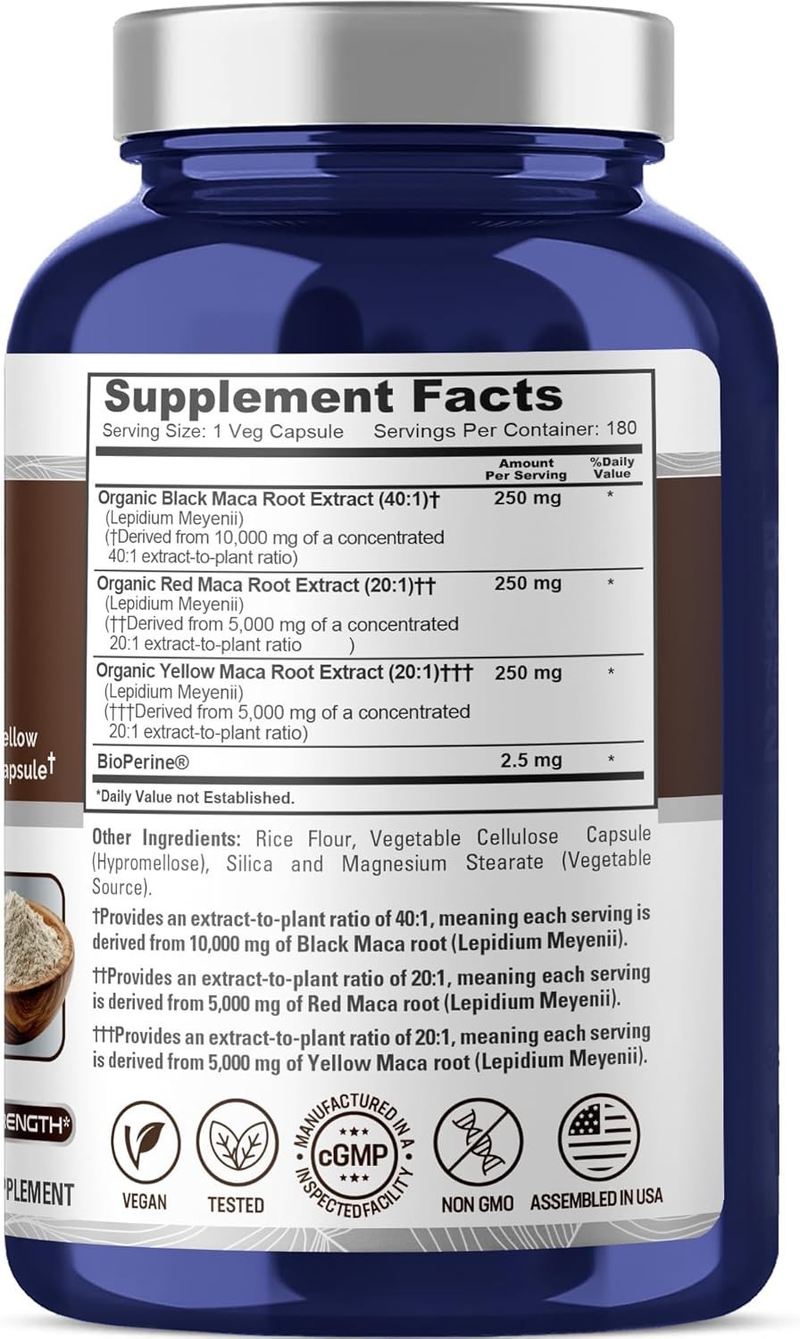NusaPure Maca Root Black Red Yellow 20000mg – 180 Vegan Capsules VeganNon-GMO…