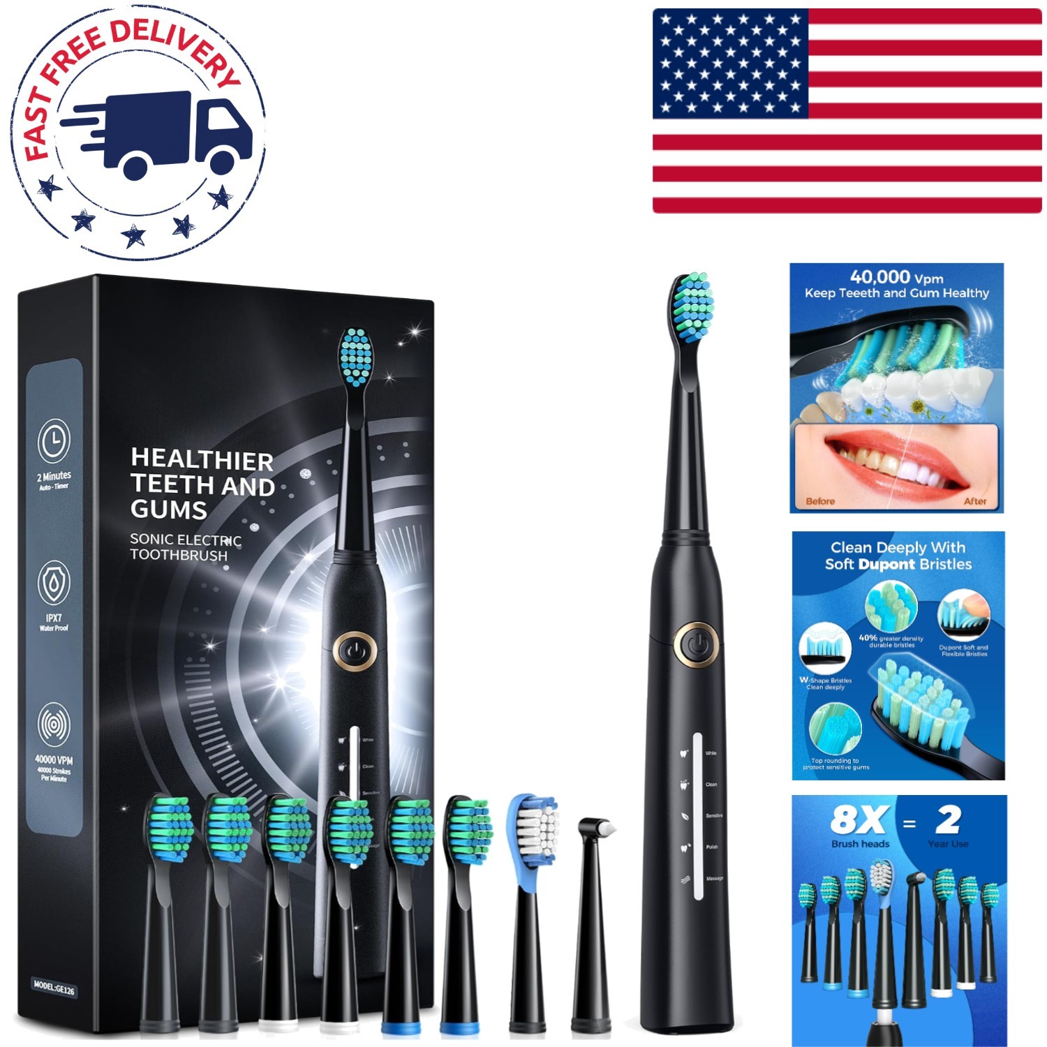 Healthier Smiles with Sonic Electric Toothbrush – 40,000 VPM & Timer Included