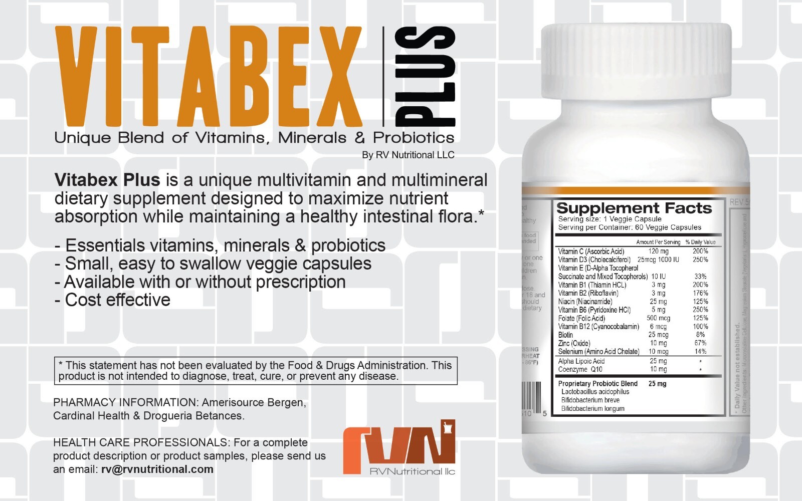 Vitabex Plus | Multivitamin | Probiotics | 60 Veggie Capsules | FREE SHIPPING