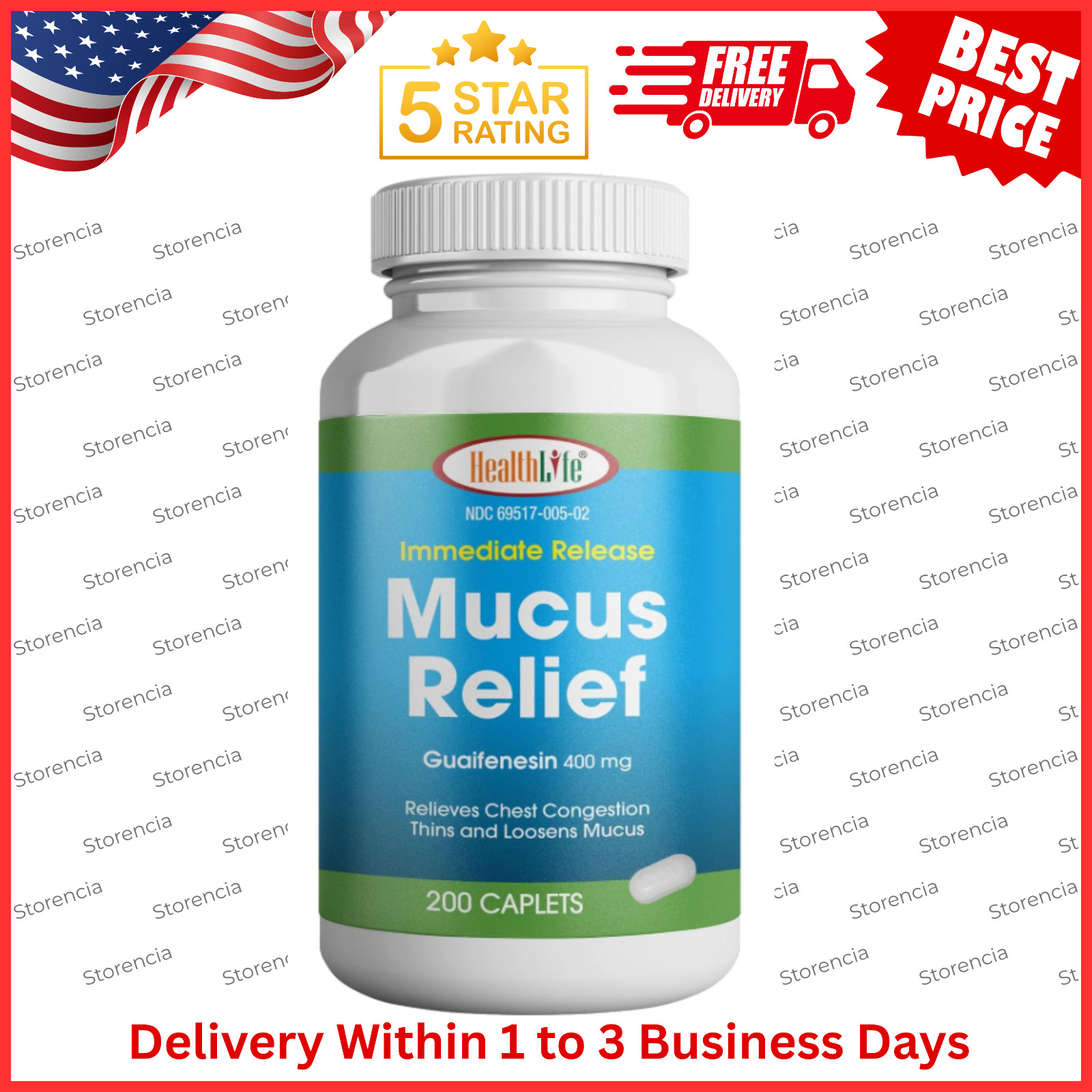 Mucus Relief Guaifenesin Caplets 400 Mg, Immediate Release Fast Acting – USA