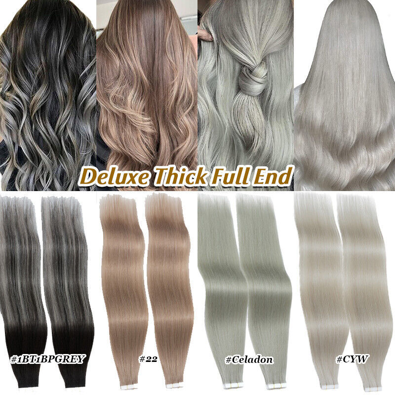 Tape In Remy Human Hair Extensions Thick Full Head Skin Weft CLEARANCE Straight