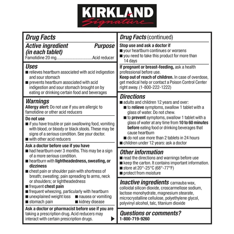 Kirkland Signature Acid Controller – 250 Tablets (2 bottles x 125) Acid Reducer