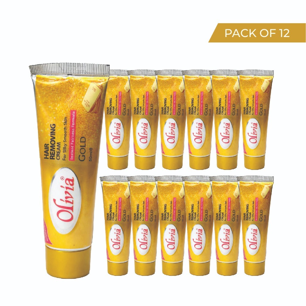 Pack of 12 Olivia Gold Hair Removal Cream 50ml Pain-Free Smooth Skin Care
