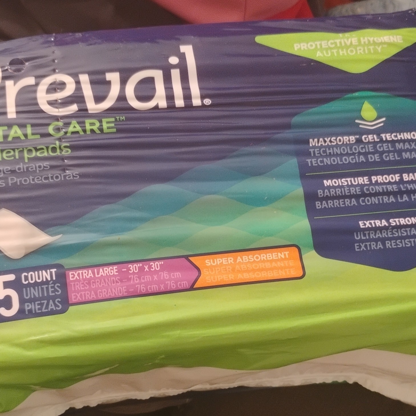Prevail Total Care Underpads Super Absorbent XL 30 x 30 Moisture Barrier 25 Ct