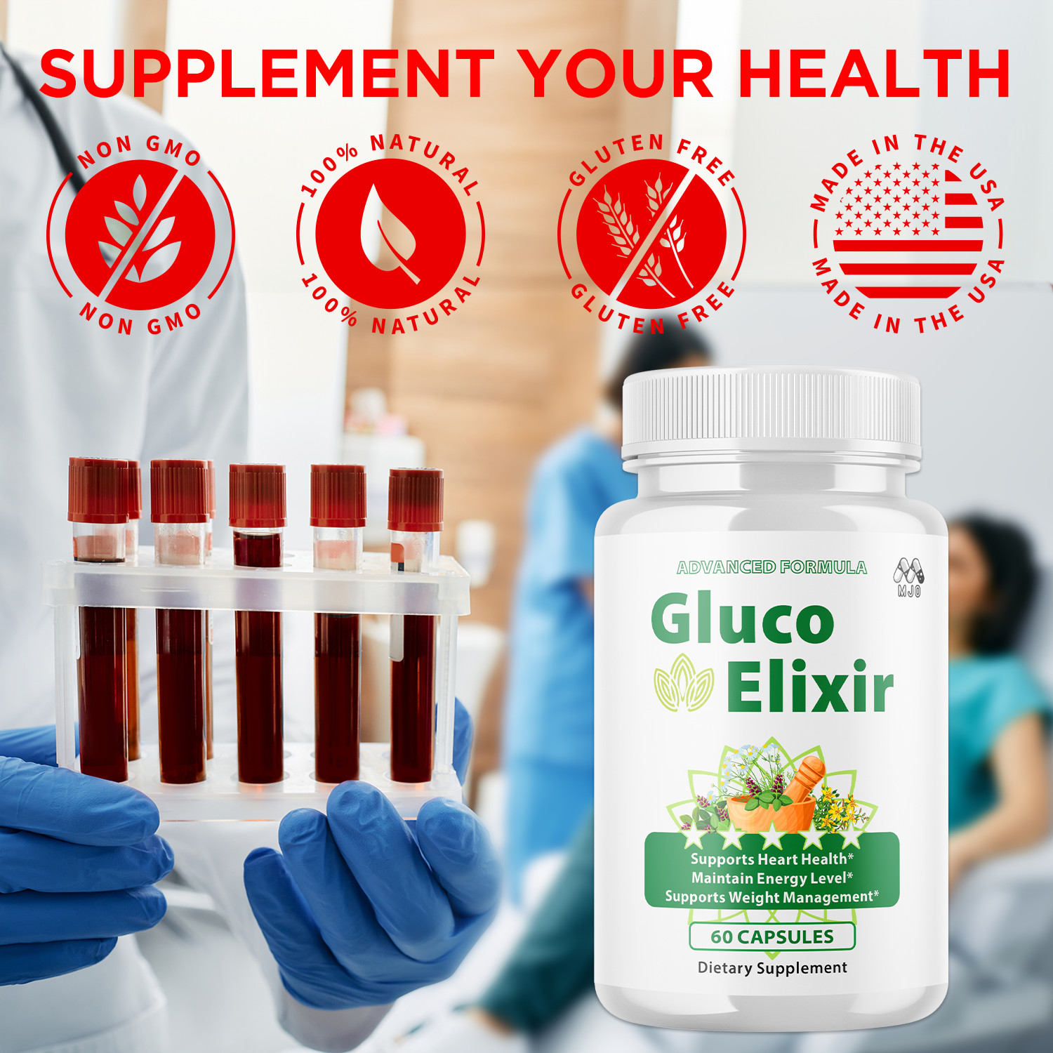 (5 Pack) Gluco Elixir Advanced Support Blood Supplement GlucoElixir 300 Capsules