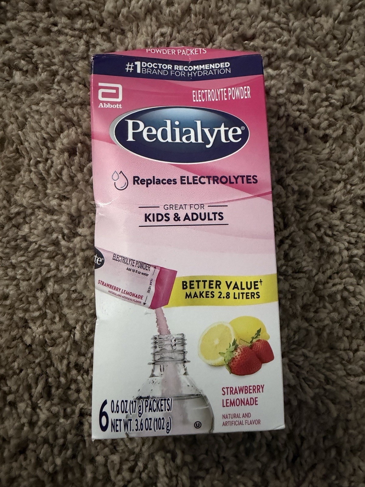 Pedialyte Electrolyte Powder Packets, Strawberry Lemonade, 6 ct – Kids or Adults