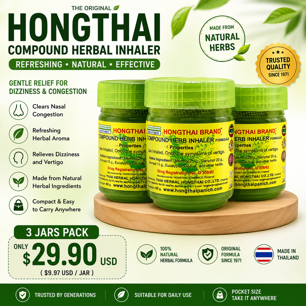Traditional Thai Herbal Inhaler/ 3pcs