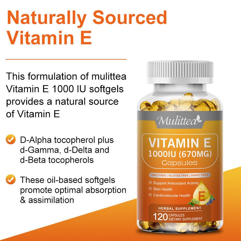 2X Vitamin E 670mg 120 Softgels | Vit E Capsules for Hair Skin Nail Face Health