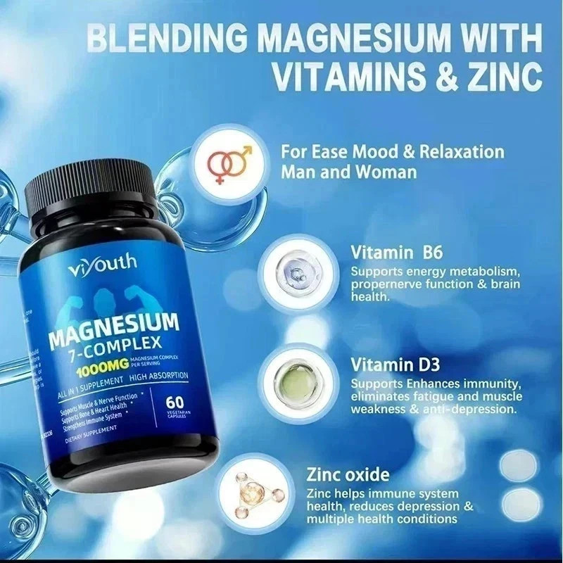 2-Pack Magnesium 7 Complex 120 Capsules, Advanced Daily Wellness Blend, Natural