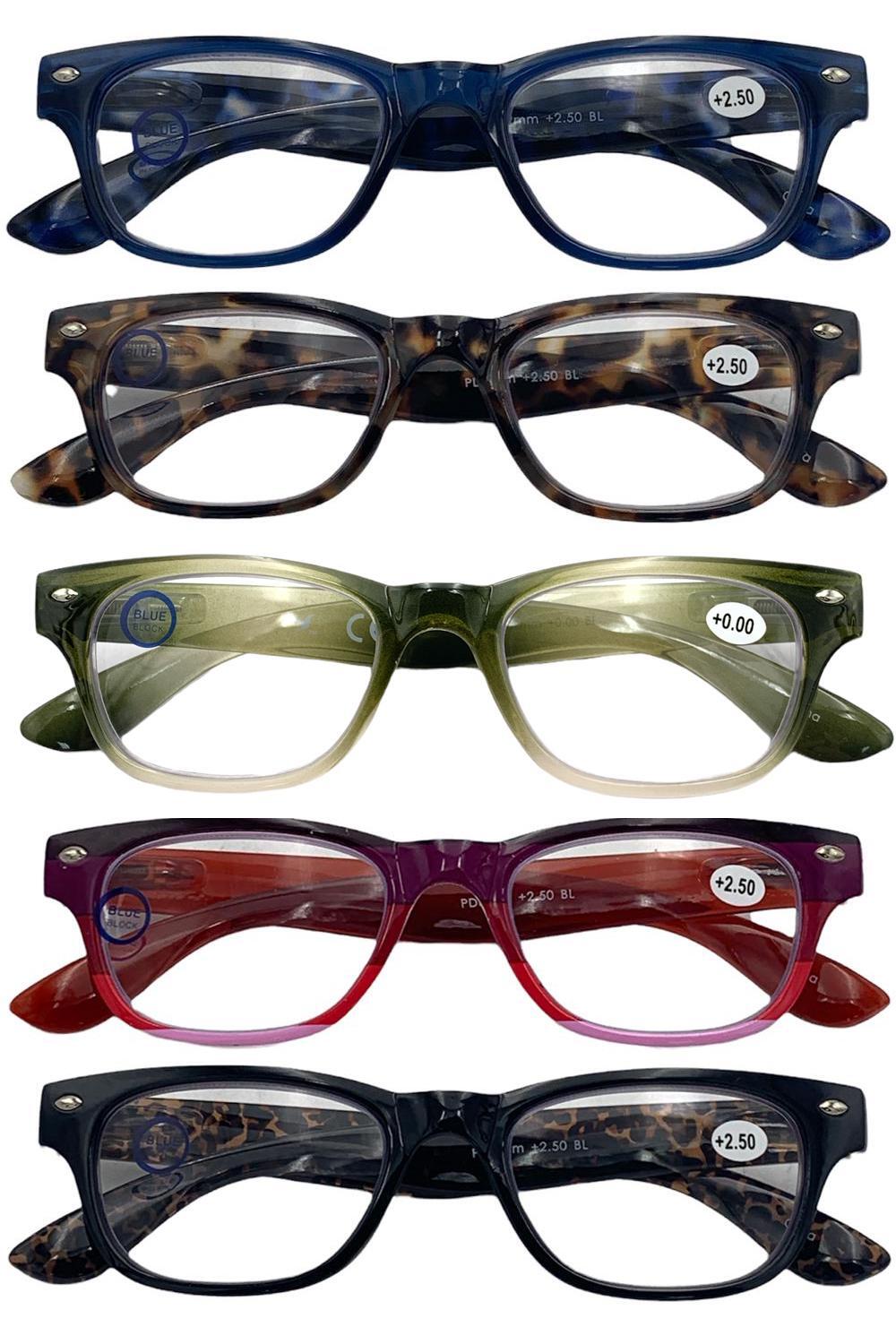 Hummingbird 5-pack Set Basel Blue Light Reading Glasses Assorted