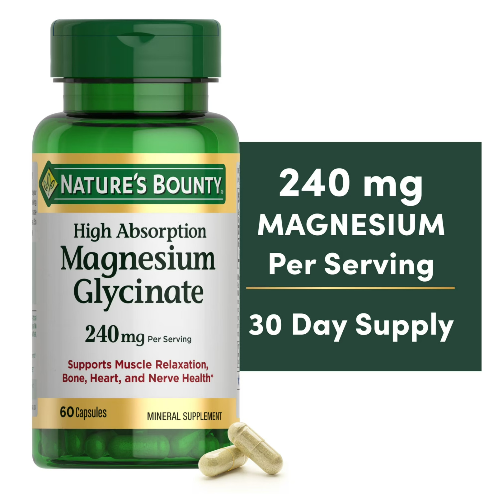 Nature’s Bounty High Absorption Magnesium Glycinate 240mg 60 Capsules 💊✨