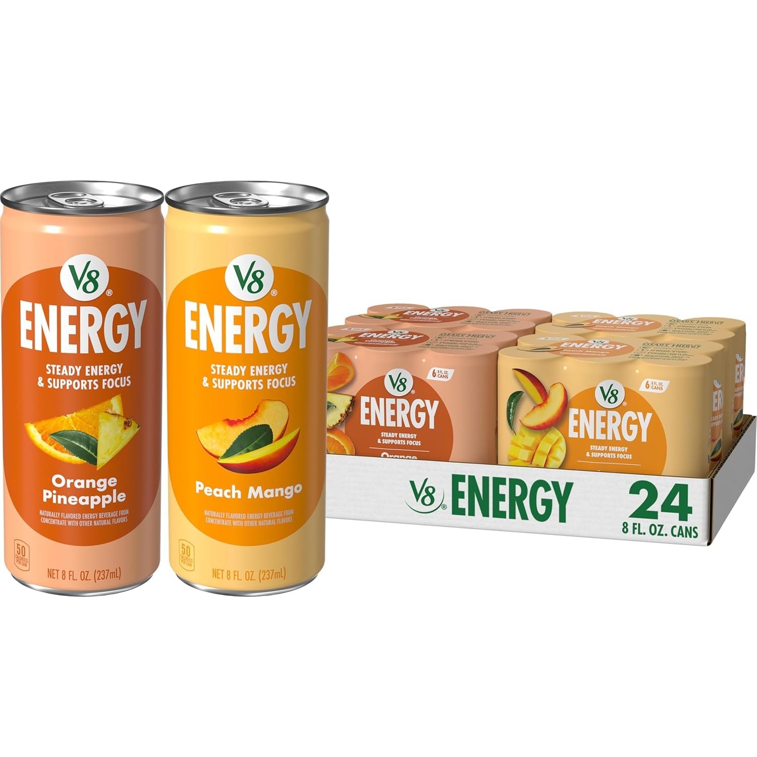 Refreshing Energy Drink Variety Pack – 8 oz Cans, Peach Mango & Orange Pineapple