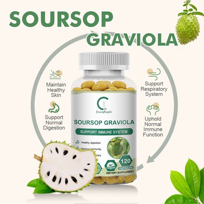 Soursop Graviola Capsules Leaf & Fruit Extract 120 Capsules High Potency 1000mg