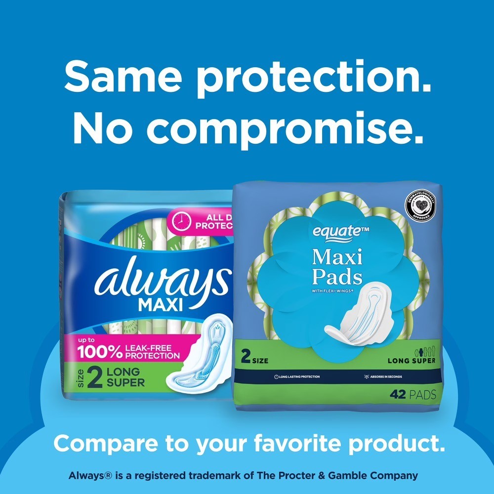 Extra Long Super Absorbent Maxi Pads with Flexi Wings 42 Count Pack Size 2