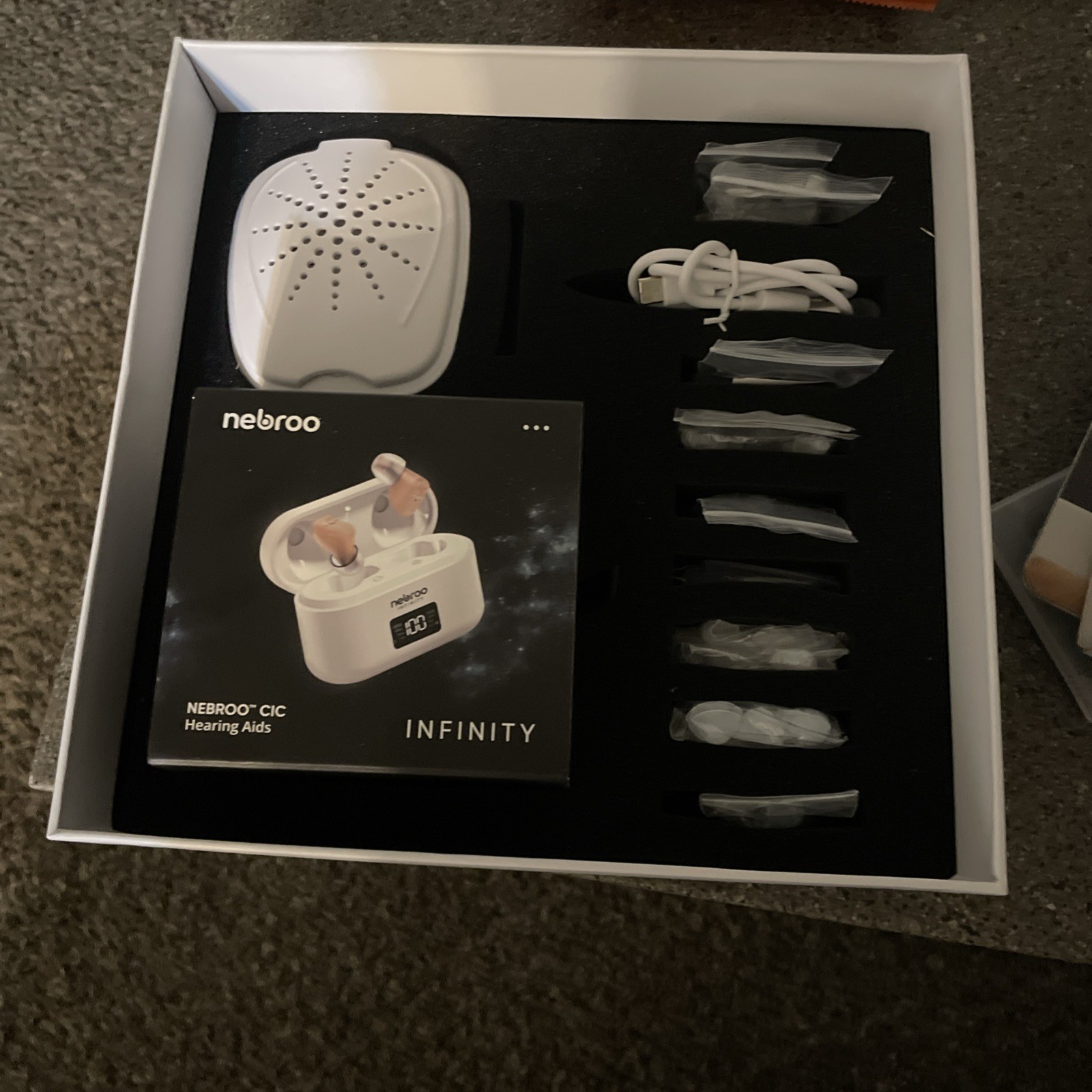 Nebroo Infinity CIC Rechargeable Hearing Aids Both Ears, Charging Case