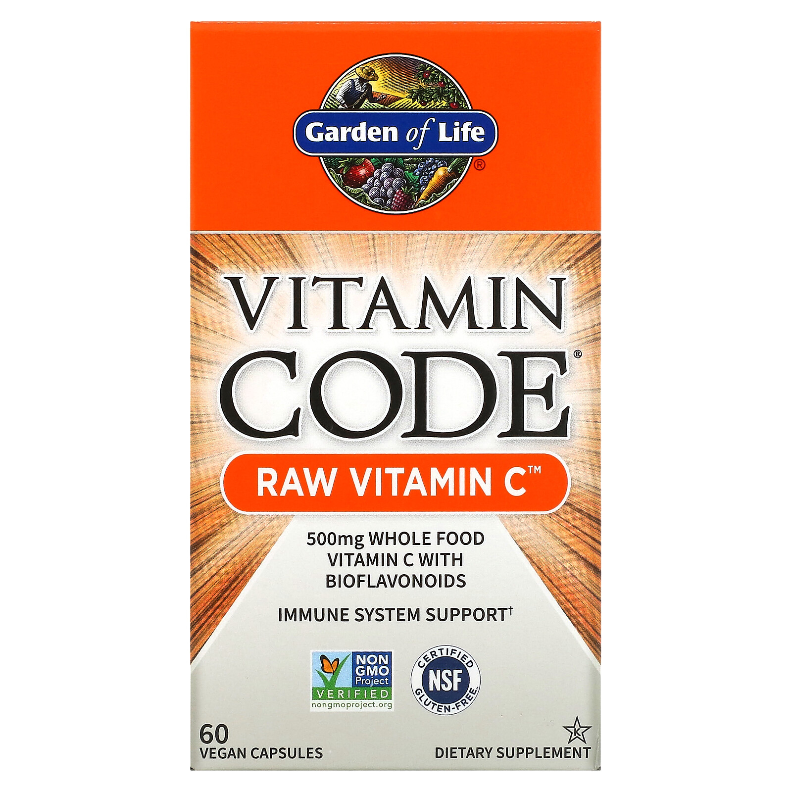 Garden of Life Vitamin Code Raw Vitamin C 60 Vegan Capsules Gluten-Free, Kosher,
