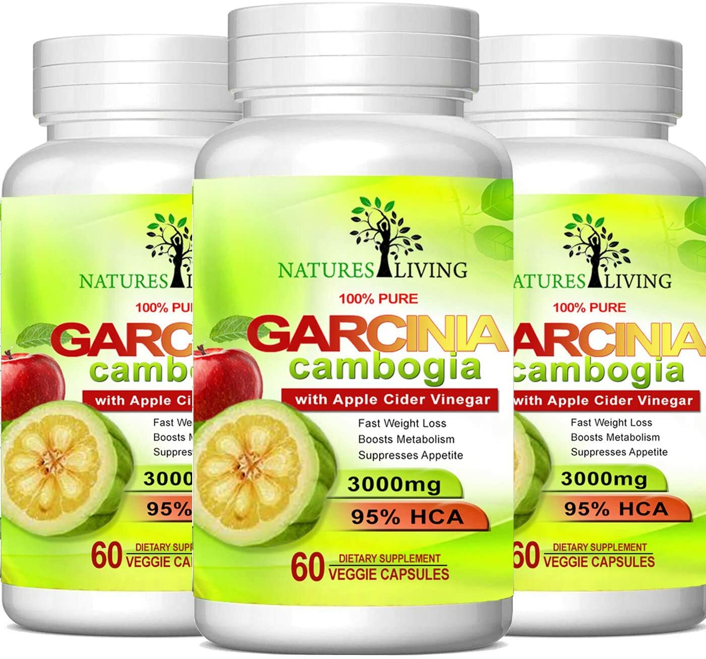 3 X GARCINIA CAMBOGIA 95% HCA + APPLE CIDER VINEGAR 180 Pills Weight Loss 3000mg