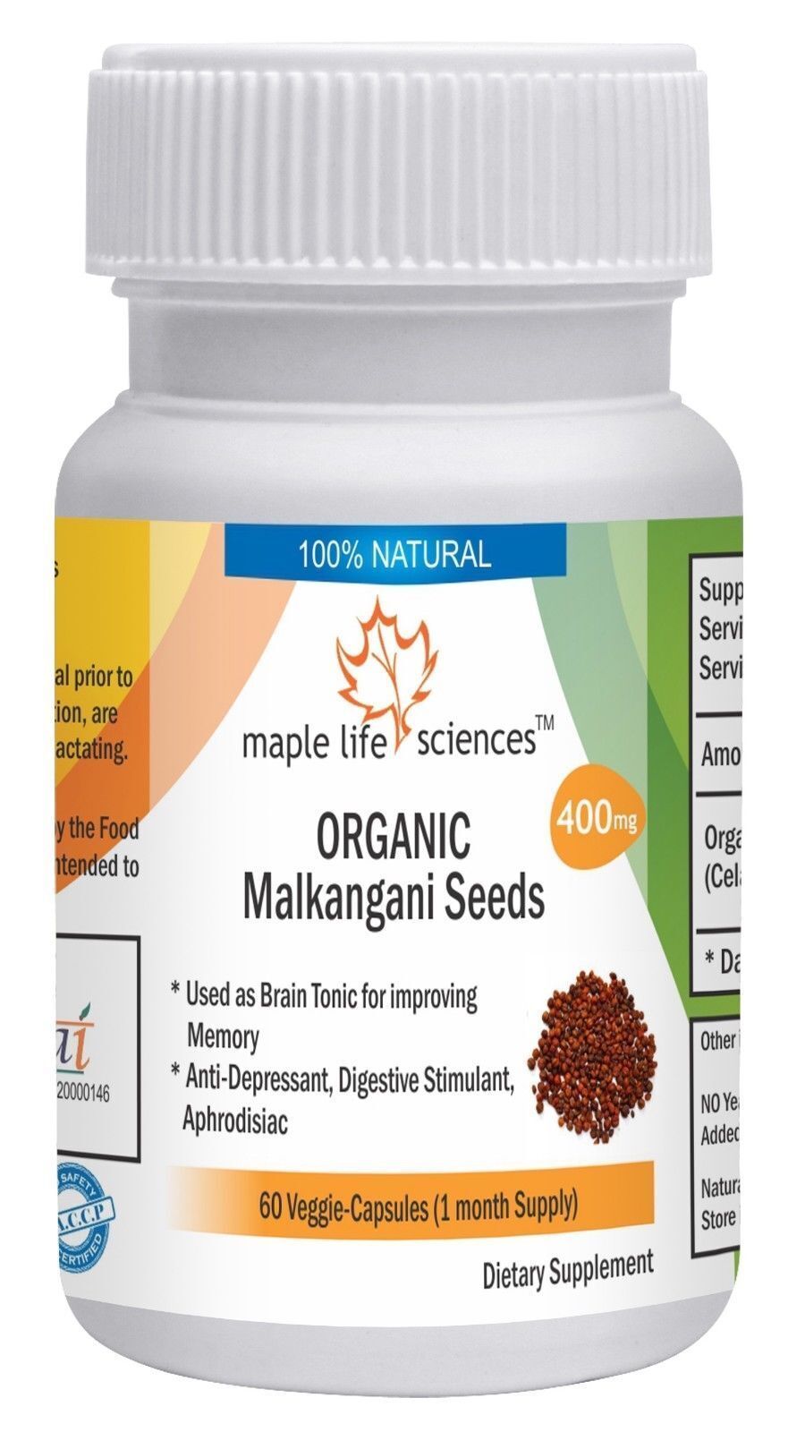 ORGANIC Celastrus Paniculatus Capsules Jyotishmati Malkangani Pure No Fillers
